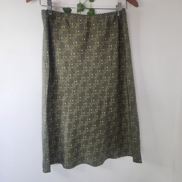 Y2K NY & Co Green Print Silk Slip Skirt - Picture 5 of 7